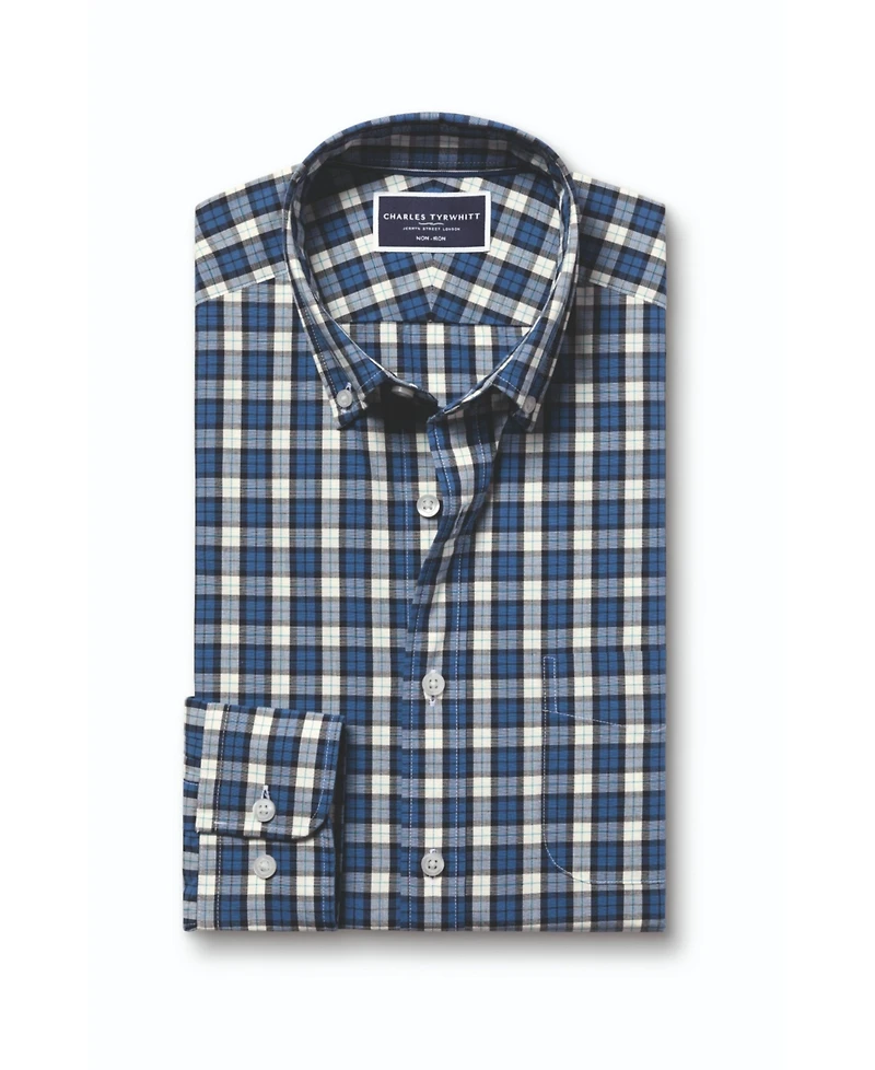 Charles Tyrwhitt Men's Slim Fit Plaid Check Non-Iron Stretch Poplin Shirt