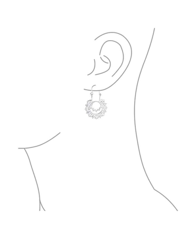 Bling Jewelry Boho Retro Filigree Mandala Dangle Earrings Sterling Silver Hoop Design