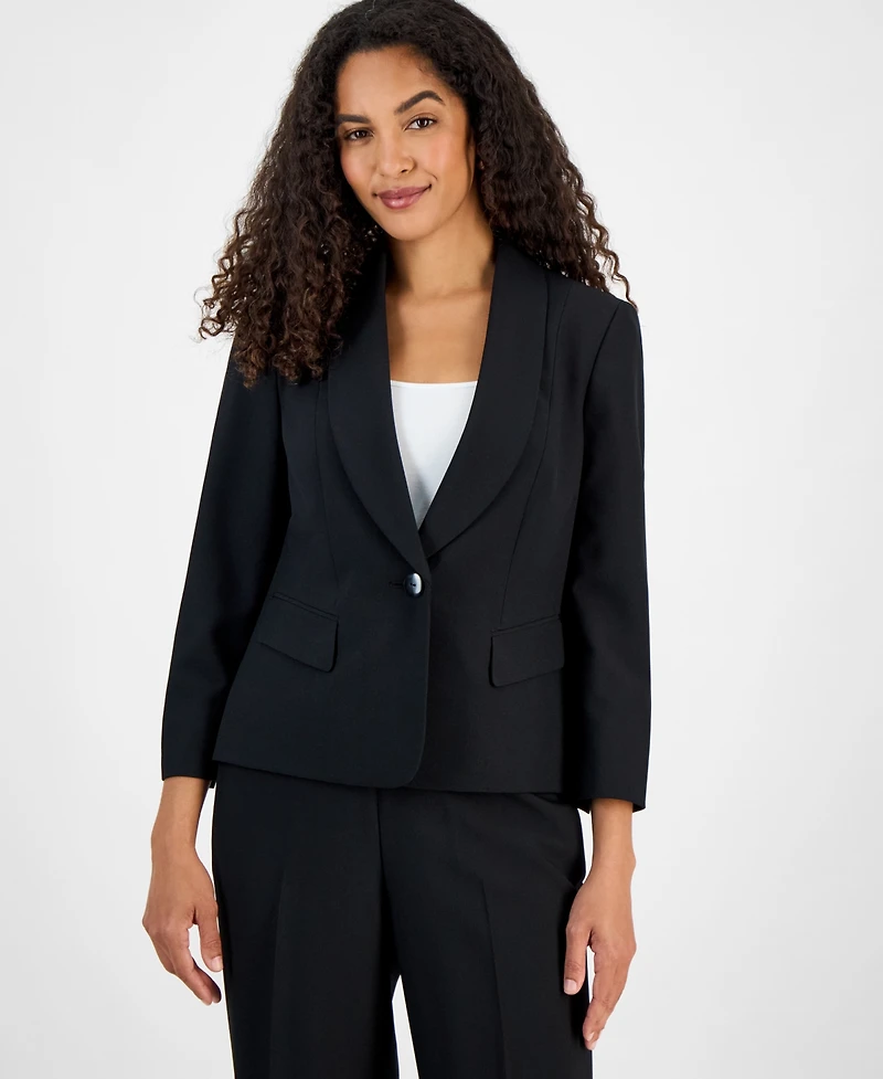 Le Suit Women's Shawl-Collar One-Button Jacket & Pull-On Straight-Leg Pants Set, Regular Petite