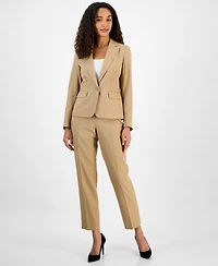 Le Suit Women's Pinstriped Notch-Collar One-Button Jacket & Straight-Leg Mid-Rise Pants Set, Regular & Petite