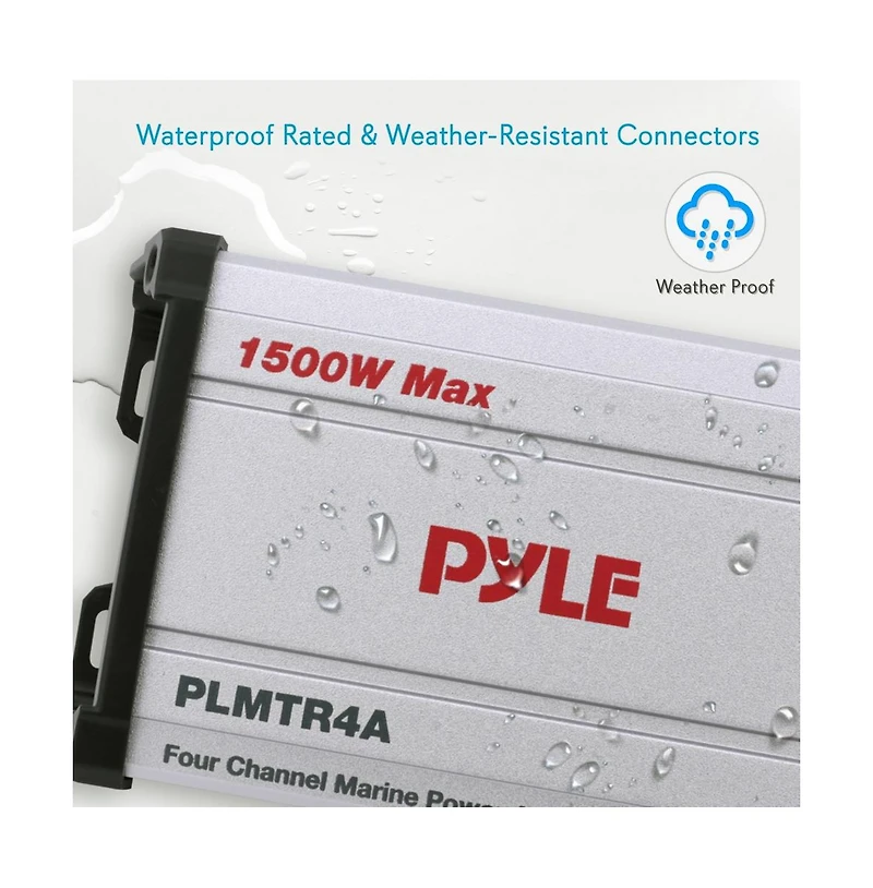 Pyle 4-Channel Waterproof PowerSport Amplifier, 1500W, Marine Grade