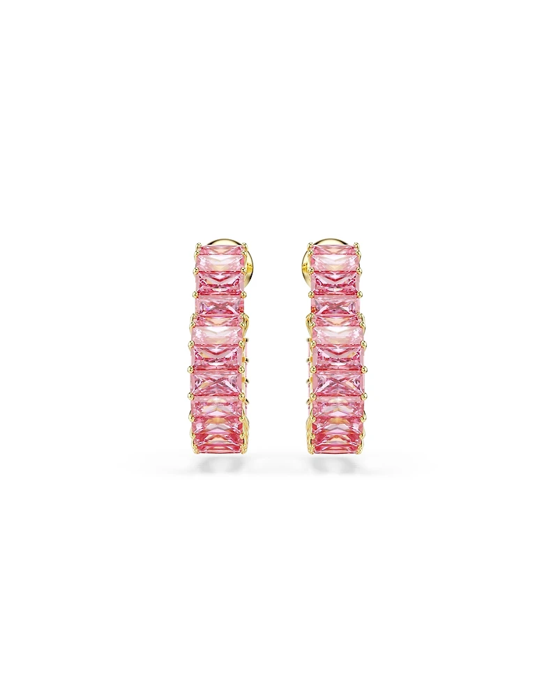 Swarovski Matrix Gold-Tone Plated, Baguette Cut, Heart, Small, Pink, Hoop Earrings