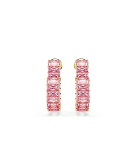 Swarovski Matrix Gold-Tone Plated, Baguette Cut, Heart, Small, Pink, Hoop Earrings