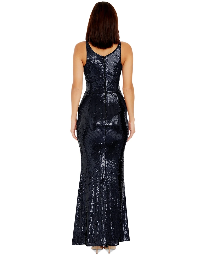 Dress the Population Women's Iris Sequined Side-Slit Gown