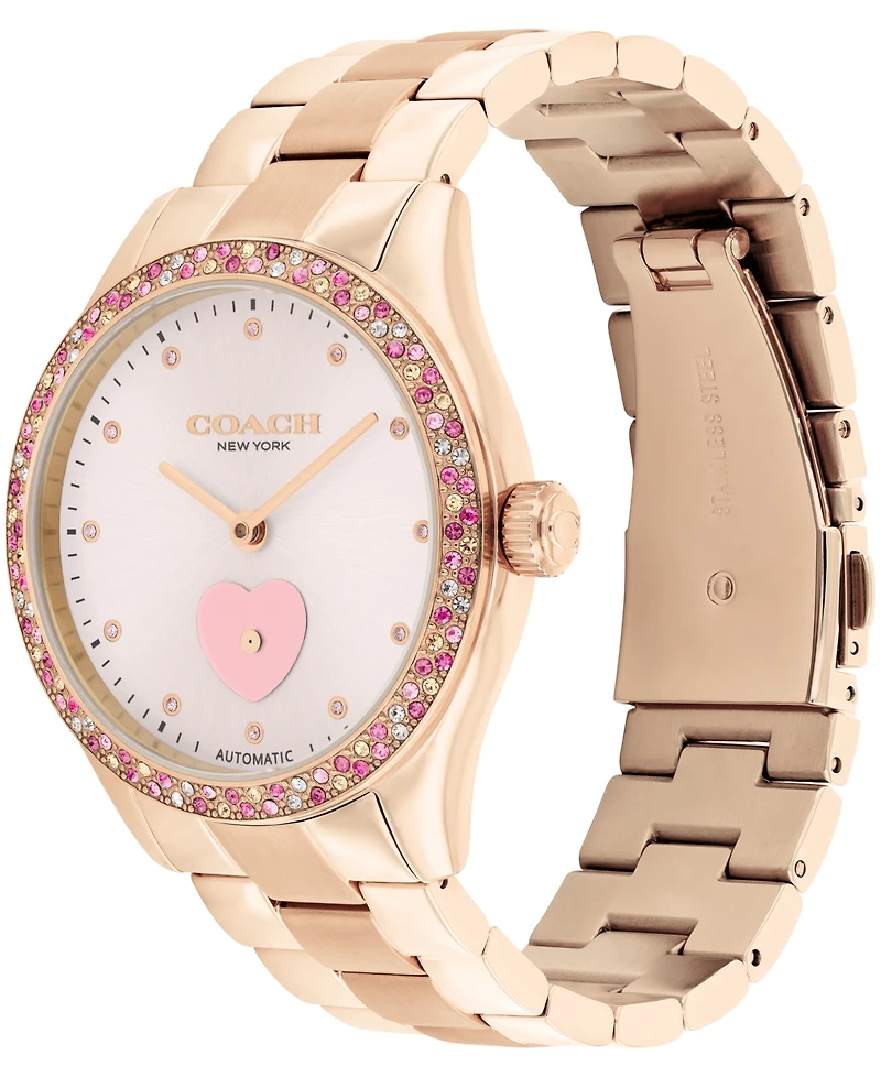 Coach Women's Brooks Automatic Rose Gold Tone Stainless Steel Bracelet Watch, 38mm