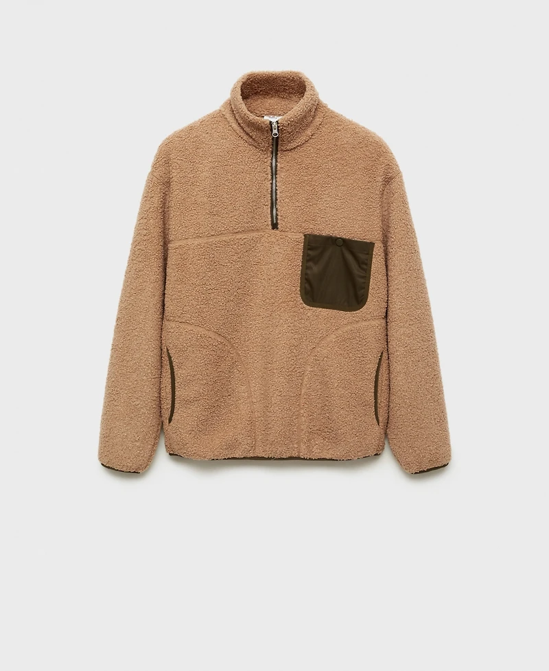 Mango Men's Regular-Fit Fleece Quarter-Zip Pullover