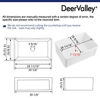 DeerValley 30" L x 20" W Single Bowl Fireclay Farmhouse Kitchen Sink with Bottom Grid and Strainer Drain