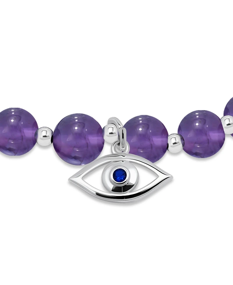Macy's Silver-Plated Beaded Evil Eye Charm Stretch Bracelet