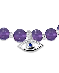 Macy's Silver-Plated Beaded Evil Eye Charm Stretch Bracelet