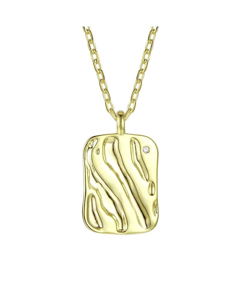 Genevive Sterling Silver 14K Gold Plated Square Pendant Necklace