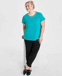 Jm Collection Plus Rhinestone-Trim T-Shirt, Exclusively at Macy's