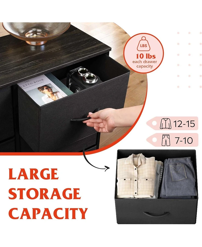 Wlive 10-Drawer Dresser Fabric Storage Tower for Bedroom Hallway Closets Tall Chest Organizer Unit with Textured Print Bins Steel Frame Wood To