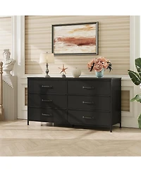 Wlive Wide Fabric Dresser 6 Drawer Tv Stand for 60/" Dressers Bedroom Furniture Large Storage Tower Unit with Bins Bedro