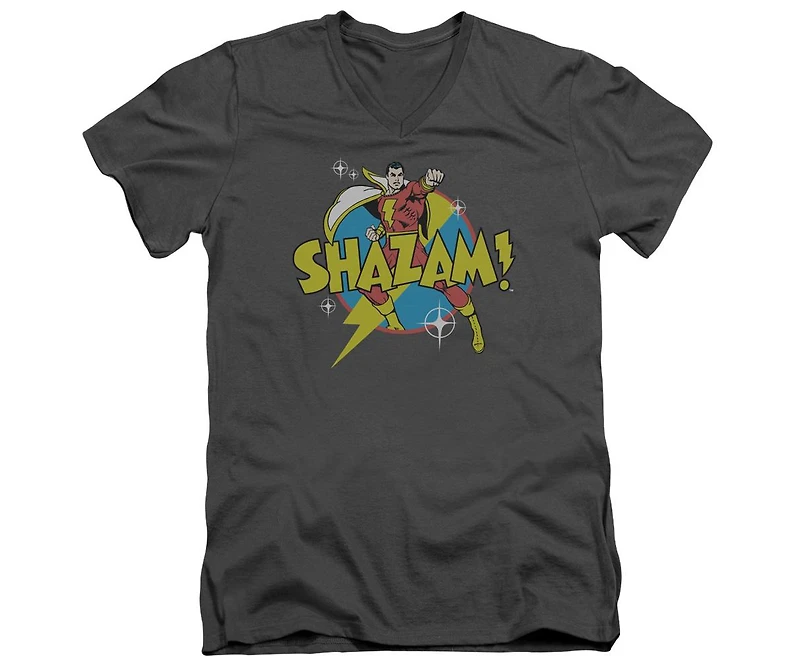 Dc Shazam Men's Comics Power Bolt Short Sleeve Adult V Neck Premium Cotton Tee / T-Shirt