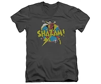 Dc Shazam Men's Comics Power Bolt Short Sleeve Adult V Neck Premium Cotton Tee / T-Shirt