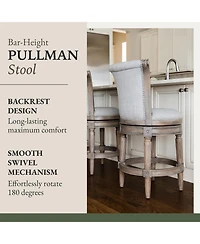 Maven Lane Pullman Bar Stool, Reclaimed Oak Finish w/ Ash Grey Fabric Upholstery, Set of 4