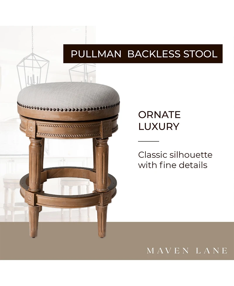 Maven Lane Pullman Backless Counter Stool in Weathered Oak Finish w/ Sand Color Fabric Upholstery, Set of 2