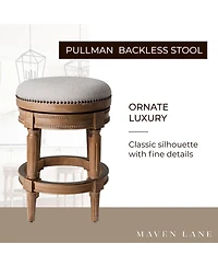 Maven Lane Pullman Backless Counter Stool in Weathered Oak Finish w/ Sand Color Fabric Upholstery, Set of 2