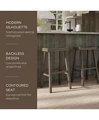 Maven Lane Vincent Wooden Rustic Kitchen Bar Stool, Antiqued Grey, Set of 2
