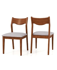 Gymax Wooden Dining Chair Set of 2 w/ Rubber Wood Frame Wide Padded Seat