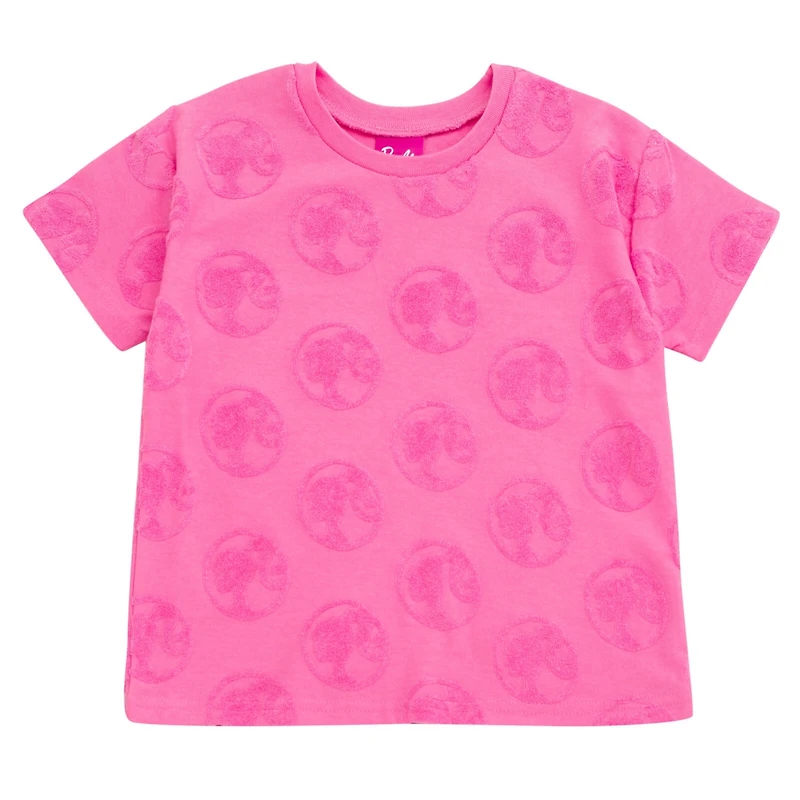 Barbie Girls French Terry Drop Shoulder T-Shirt and Dolphin Shorts Outfit Set