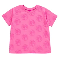Barbie Girls French Terry Drop Shoulder T-Shirt and Dolphin Shorts Outfit Set