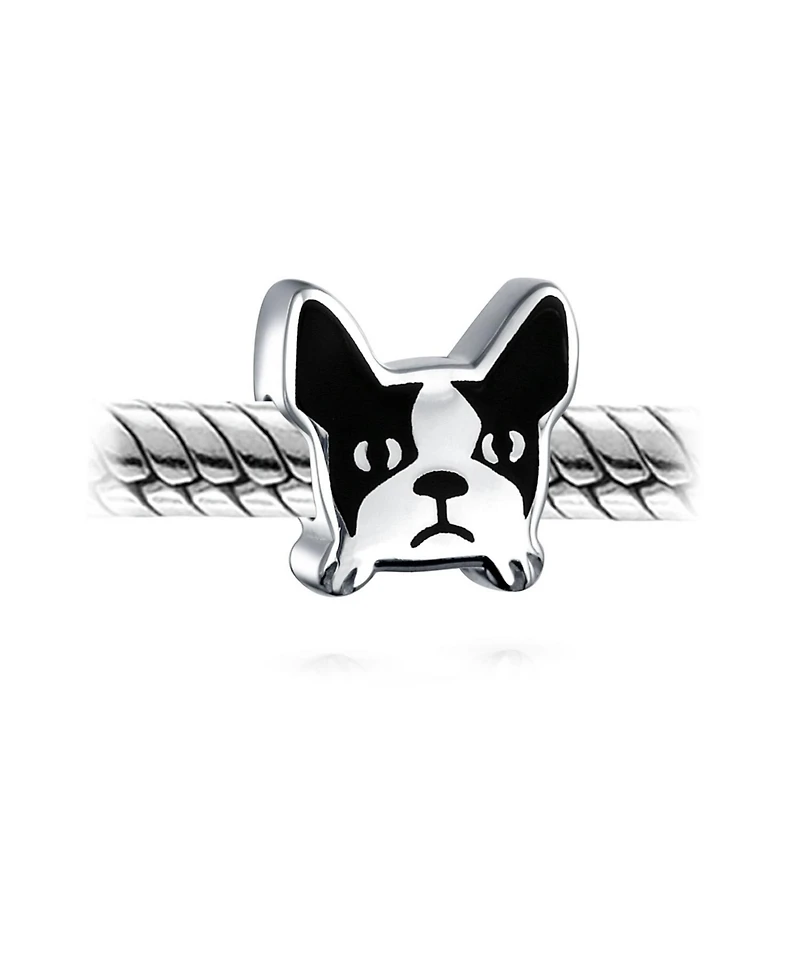Bling Jewelry French Bulldog Charm Bead Black White Enamel Sterling Silver Bracelets