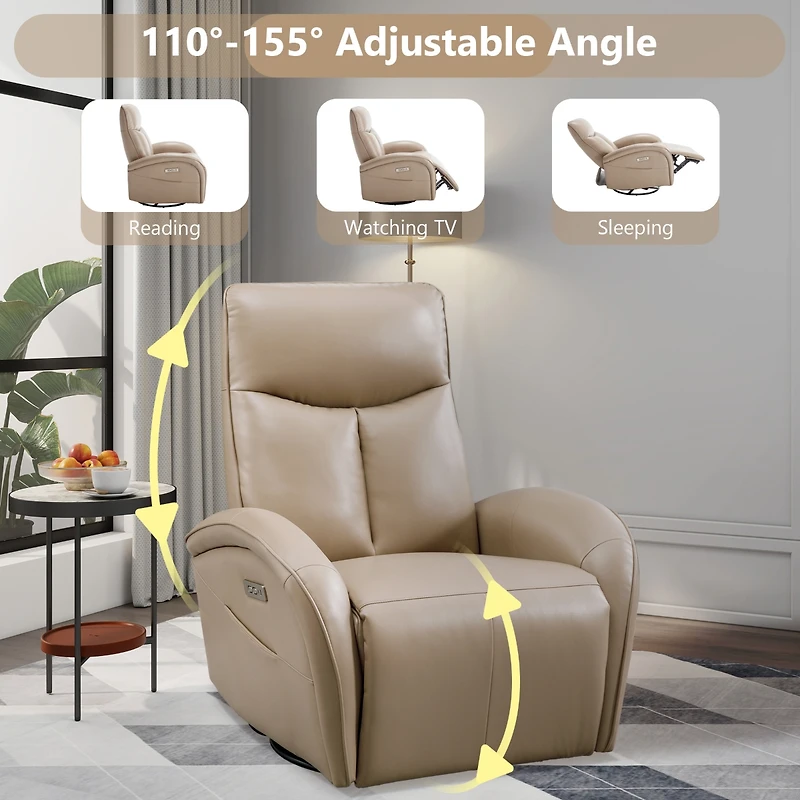 Power Recliner Chair with Lumbar Support Max Swivel Degree 270° Heavy Duty Motion Mechanism with Usb and Type-c Ports