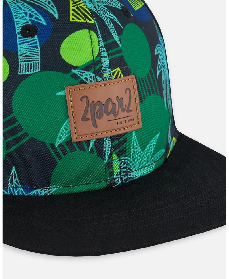 Deux par Deux Boy Printed Cap Green Jungle On Black - Toddler|Child
