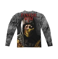 Mortal Kombat X Mens Finish Him (Front/Back Print) Long Sleeve Adult Poly Crew Tee / T-Shirt