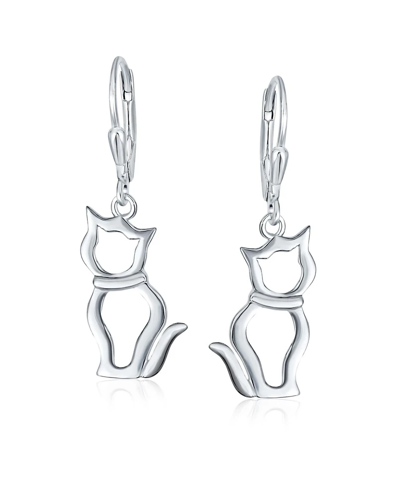 Bling Jewelry Best Friend Animal Lover Dangle Earrings Sterling Silver Cat Design