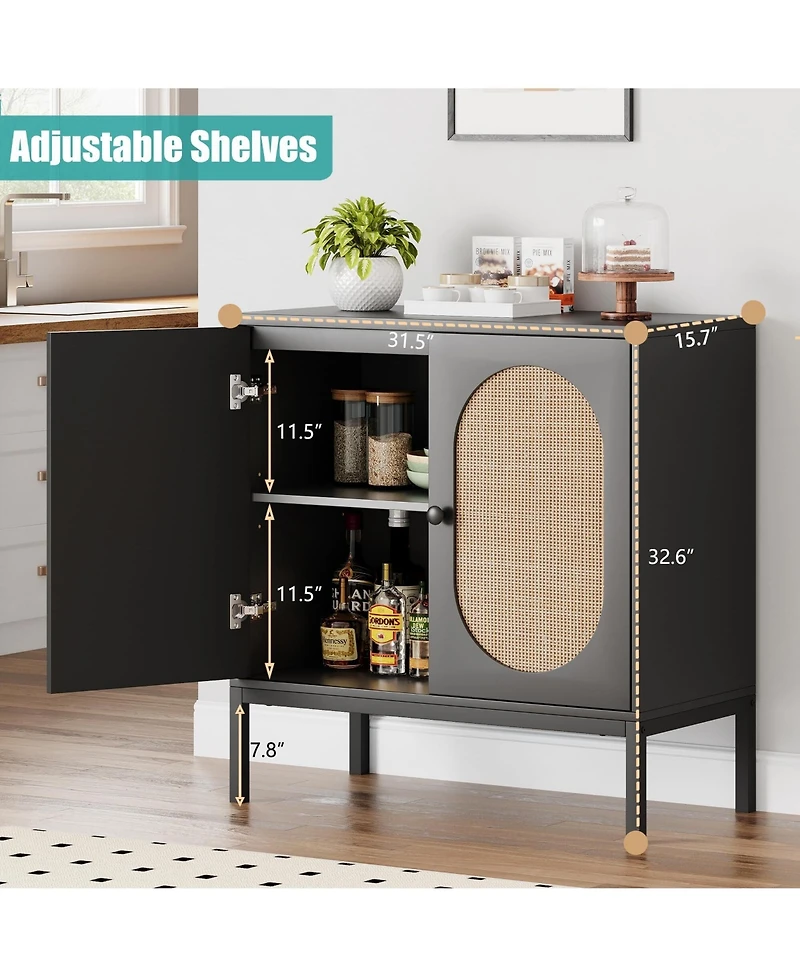 gaomon Rattan Buffet Cabinet, Sideboard Cabinet with Adjustable Shelves