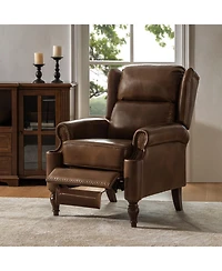 Hulala Home Volkert Triditional Genuine Leather Manual Recliner with Spindle Legs