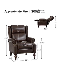 Hulala Home Volkert Triditional Genuine Leather Manual Recliner with Spindle Legs