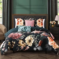 Bebejan Botanical Birds Bedding 200 Thread Count 100% Cotton Sateen 5 Piece King Size Reversible Comforter Set