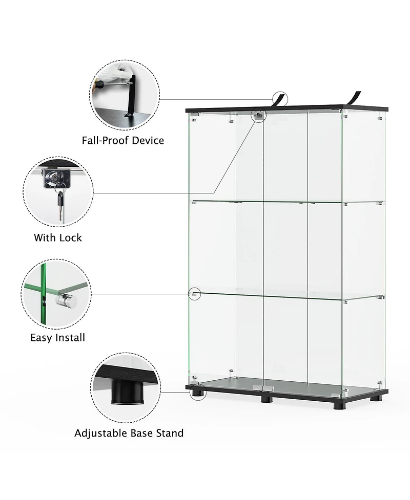 Black 31.7 in. W Display Cabinet with 2 Doors for Living Room Bedroom Office