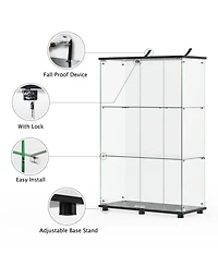 Black 31.7 in. W Display Cabinet with 2 Doors for Living Room Bedroom Office