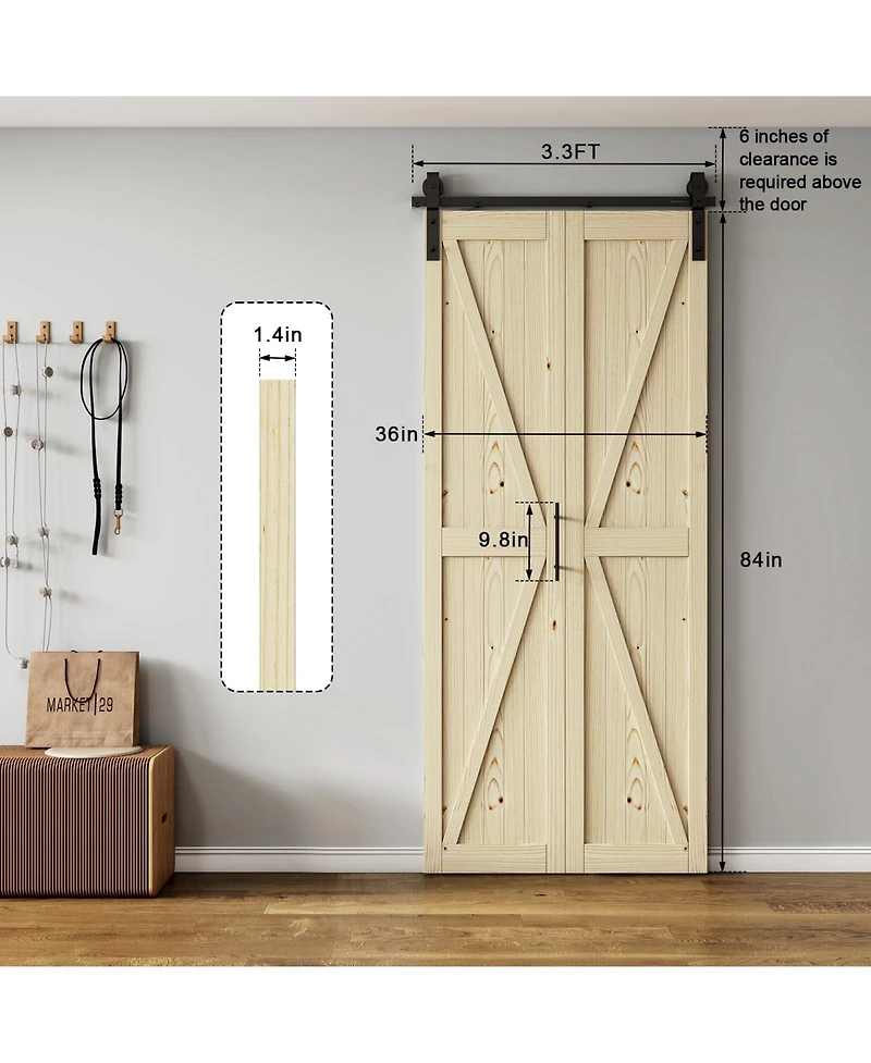 Solid Core Natural Wood Pine Bi-fold Door with Sliding Hardware Kit