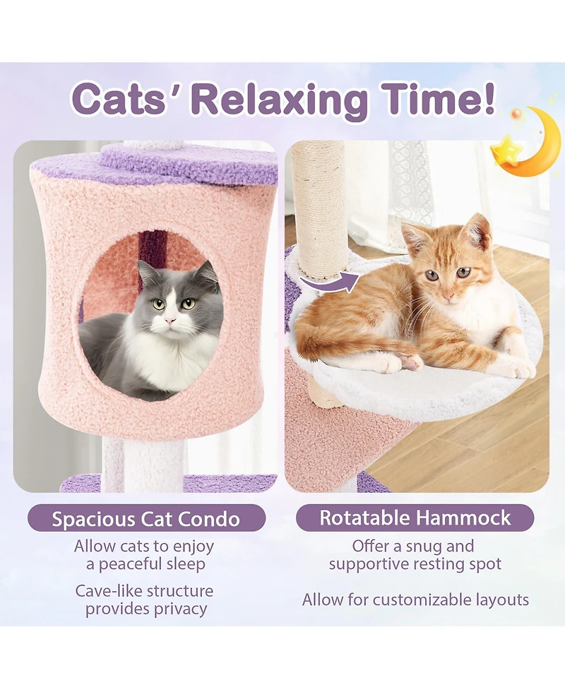 Gymax Cat Tree Cats Multi-level Cat Tower w/ Sisal Covered Scratching Posts Hammock