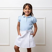 Hope & Henry Girls' Linen Pull-On Pleated Bow Skort