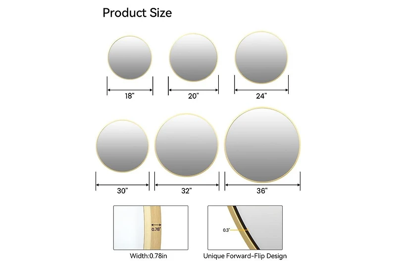 gaomon Round Mirror, Inch Circle Mirror, Hd Eco-Friendly Gold Circle Mirror Metal Frame, Round Vanity Wall Mounted Mirrors for Entryway, Hallway