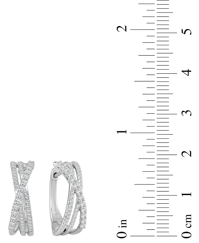 Diamond Multi-Row Crossover Small Hoop Earrings (1/2 ct. t.w.) in 10k White Gold