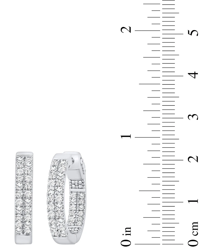 Diamond Double-Row Small Hoop Earrings (1 ct. t.w.) in 10k White Gold, 0.7"