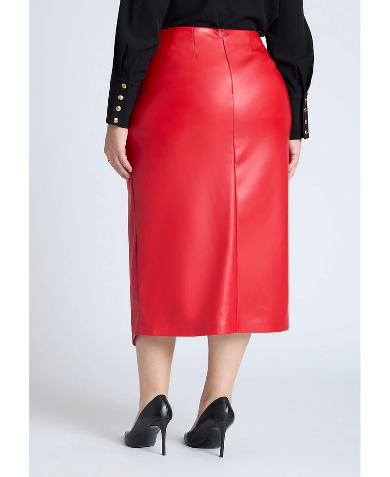 Eloquii Women's Plus Wrap Front Faux Leather Midi Skirt