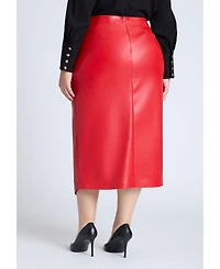 Eloquii Women's Plus Wrap Front Faux Leather Midi Skirt