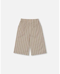 Deux par Deux Toddler Girls Wide Leg Capri Linen Pant White And Sage Striped - Toddler|Child