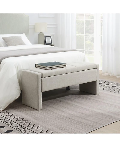 Modern Upholstered Bed End Bench with Storage, Linen Foot Rest Stool, Multi-Functional Vanity Stool-The Pop Home