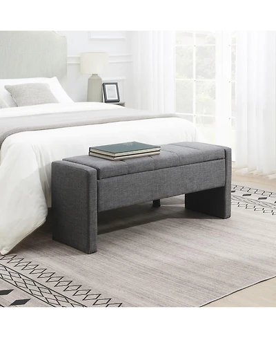 The Pop Home Modern Upholstered Bed End Bench with Storage, Linen Foot Rest Stool, Multi-Functional Vanity Stool-The