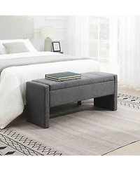 The Pop Home Modern Upholstered Bed End Bench with Storage, Linen Foot Rest Stool, Multi-Functional Vanity Stool-The