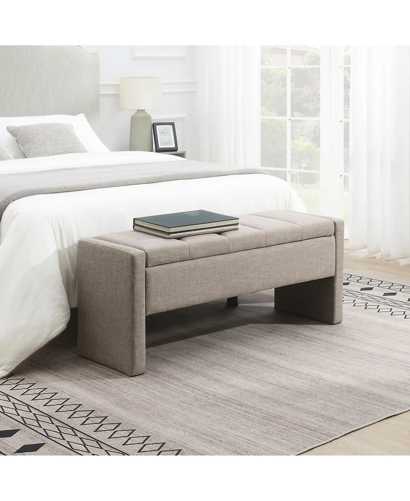 Modern Upholstered Bed End Bench with Storage, Linen Foot Rest Stool, Multi-Functional Vanity Stool-The Pop Home